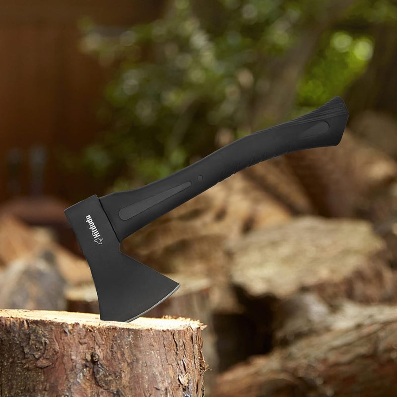 Hitdudu Camping Hatchet 2Pack, 14" Camping Axe Throwing Axe for Outdoor Wood Splitting and Kindling, Forged Carbon Steel Heat Treated, Fiberglass Shock Reduction Handle with Anti-Slip Grip - Image 4